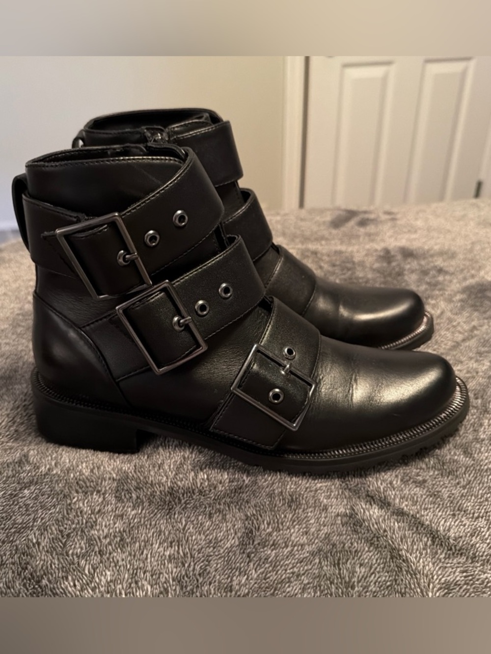 Blondo Black Leather Buckle Combat Boots